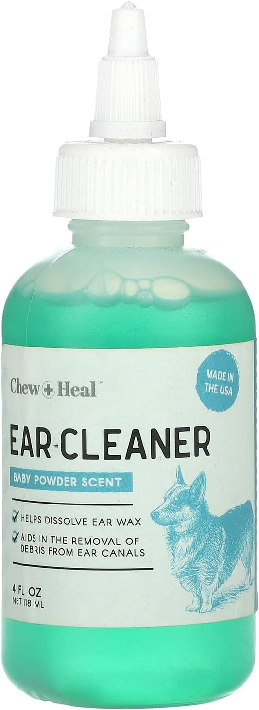 Chew + Heal Dog Ear Cleaner Solution | 4 oz Dropper | Pet Ear Wash for Dogs & Cats to Prevent Infections & Remove Wax | Soothing Aloe, Witch Hazel & Tea Tree Oil | Gentle, Vet-Approved Formula