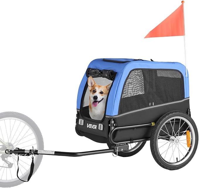 VEVOR Dog Bike Trailer, Supports up to 66 lbs, Pet Cart Bicycle Carrier for Small & Medium Dogs, Easy Folding Frame with Quick Release Wheel, Universal Bicycle Coupler, Reflector, Flag, Internal Leash
