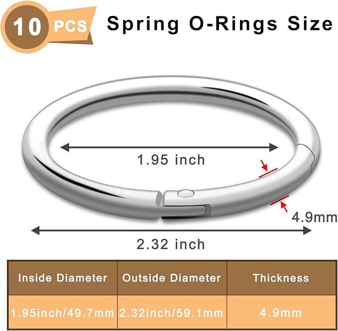 CooBigo 10Pack 2" Large Round Carabiner Clips, Metal Spring O Rings for Organizer Key Rings, Paracord Keychain Lanyard, Pet Chains, Purse Hardware, Key Snap Hooks DIY Accessory (Sliver)