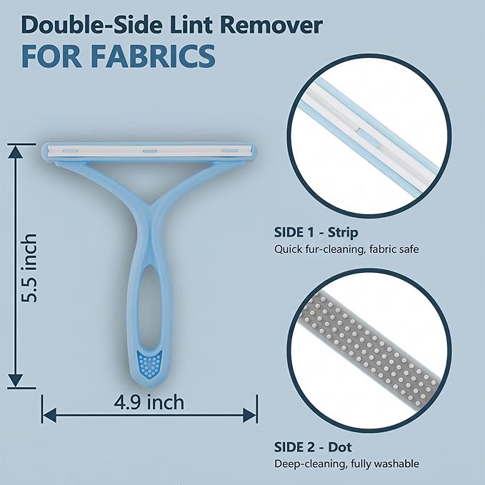 Self-Cleaning Cat Shedding Grooming Brush for Small Dog Pet Short Hair Remover Set Reusable Lint Removal Tool Carpet Scraper for Clothes Couch Bedding Furniture Car Blue