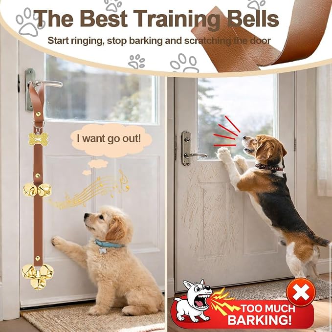 Leather Dog Doorbell, 2 Pack Dog Bells Puppy Training Bell for Door Training Bells for Dogs to Ring to Go Outside Dog Doorbell Puppy Bell