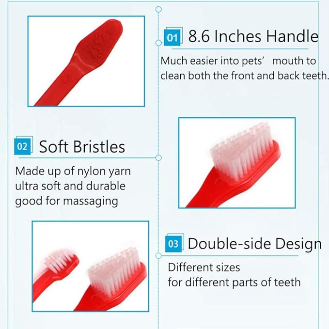 10 Pack Pet Dog Toothbrush, 2 Triple Head Pet Toothbrushes 3 Double Head Tooth Brush 5 Pack Finger Rubber Toothbrushes, Multi-Angle Dental Cleaning Brushes for Dog Cat Oral Dental Health