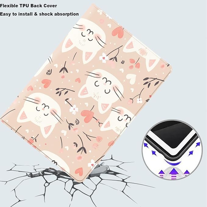 Tablet Case for iPad 10.5 Inch (iPad Air 3/Pro,2017/2019),Shockproof Protective Cover with Stand,Auto Wake/Sleep,Cartoon Cat Heart Flower