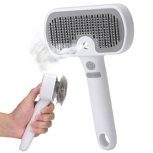 Pet Steam Brush, 3-in-1 Cat and Dog Grooming Brush for Shedding, Pet Hair Cleaning, Massage, Self Cleaning Spray Comb for Long and Short Hair (White)