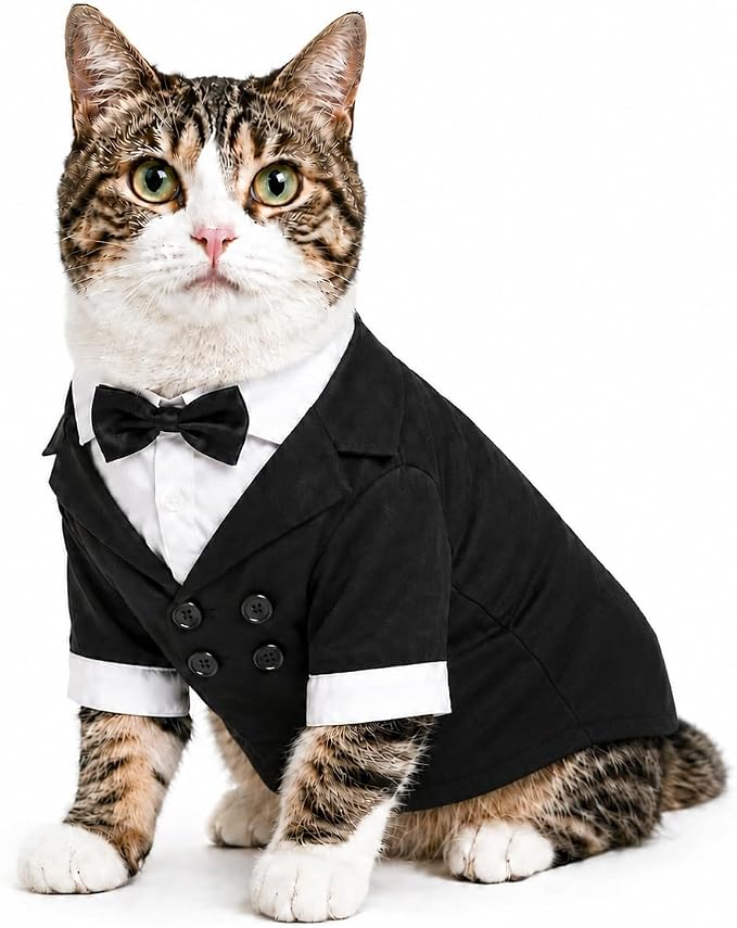 Lovelonglong Pet Costume Dog Suit Formal Tuxedo with Black Bow Tie for Small Dogs Cat Clothes Chihuahua Clothing Black XS