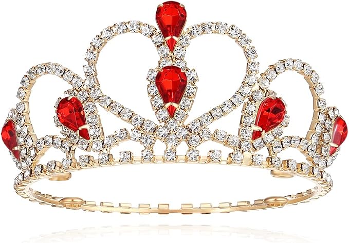 Lovelyshop Princess Pet Tiara Crown for Cats & Dogs, M, Gold Red