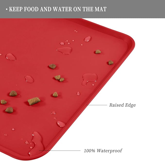 Reopet Waterproof Pet Feeding Mat, Non-Slip Silicone Placemats for Dog Cat Food and Water Bowl, High Raised Edges to Prevent Spills and Protect Floors
