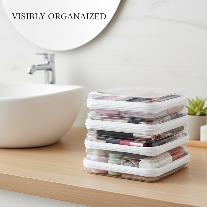 3-Pack Clear PET Zipper Storage Bags, White Organizer Pouches for Closet, Under-Bed & Drawer Organization (Small, Medium, Large)