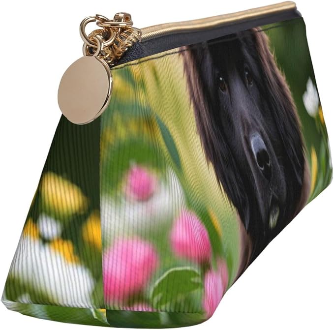 Leather Pen Case with Zipper - Aesthetic Pen Holder Cute Pet Newfoundland Dog Pencil Case for Women & Men - Handcrafted Pencil Bag Multi-Functional Travel Cosmetic Case for Work Office Tool Pouch