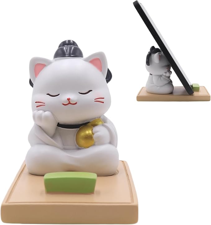 Cute Cat Phone Holder for Desk Kitten Phone Stand Desktop Holder Stand for All Smartphones Tablets Kawaii Kitty Desk Ornament