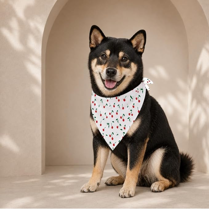 Fruit Dog Bandana, Red Berry Pattern Pet Triangle Scarf for Small Medium Large Dogs, Cute Summer Puppy Bandana for Daily Walks Picnic Photos