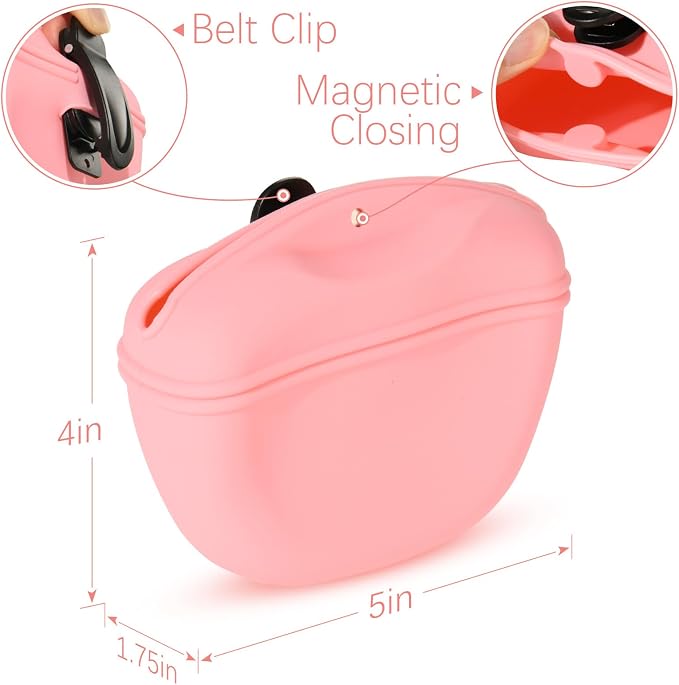 Cosmos 2 Pcs Pet Treat Bag Dog Training Pouch Silicone Portable Pet Training Container Dog Treat Holder with Buckle Closure and Waist Clip Dog Treat Pouches for Pet Training (Pink & Cyan)