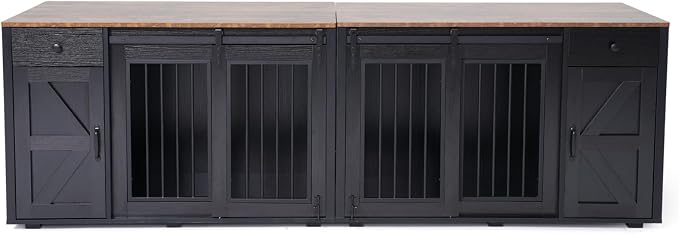 Verano Garden 88" Dog Crate Furniture, Dog Kennel Cage, Black (88") | 2-in-1, Lockable, Decorative, Sliding Door, Removable Divider, Adjustable Shelf, Farmhouse, Heavy Duty, Small Medium Dogs