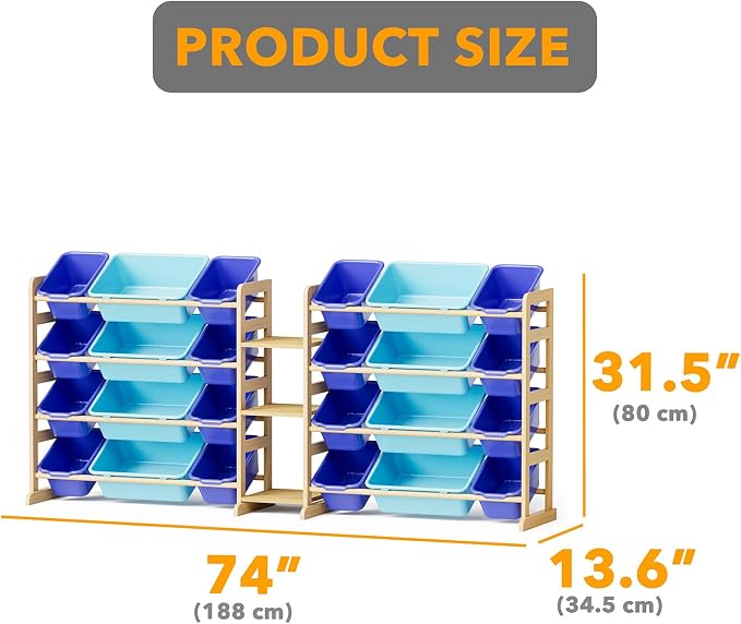 SpaceAid Large Toy Storage Organizer with 24 Bins and 3 Shelves, Toy Organizers Storage Bookshelf, Kids Bin Shelf Box Bookcase for Bedroom Playroom Organization Room Decor, Blue and Navy Blue