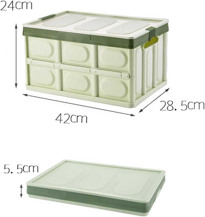 Lidded Storage Bins 2 Pack 30L Collapsible Storage Box Crates Plastic Tote Storage Box Container Stackable Folding Utility Crates for Clothes Books Snack Shoe Bag and Grocery Storage Bin-Green