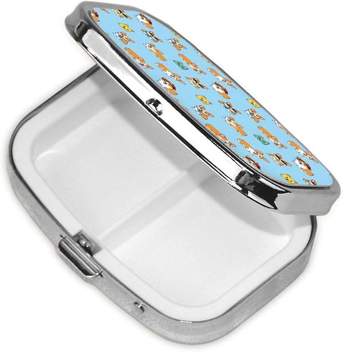 Luxury Pill Case Stainless Steel Mirror Finish Vitamin Organizer Executive Gifts Office Professional, Corgi Funny Dogs