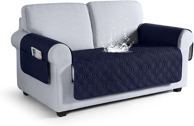 VANSOFY Waterproof Loveseat Couch Cover for Pets, Dark Blue, 47.2" | Non-Slip, Washable, Utility Pockets, Pet Friendly, Furniture Protector Slipcover for 2 Cushion Couch