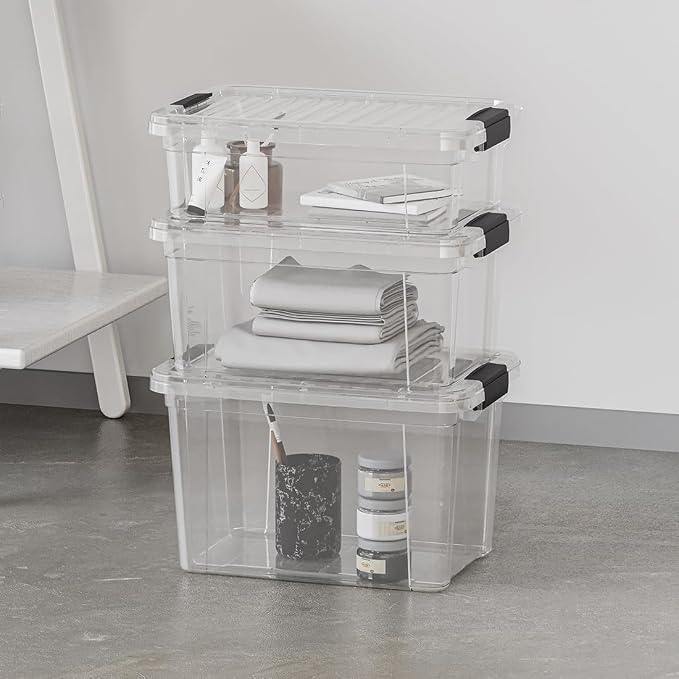 Superio 3.4 Quart Clear Plastic Storage Boxes with Lids, Stackable Organizer Containers, BPA-Free Storage Bins for Home, Office, School & Dorm, 6 Pack