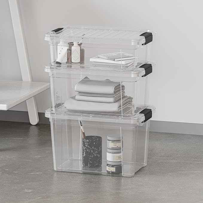 Superio 49 Quart Clear Plastic Storage Boxes with Lids, Stackable Organizer Containers, BPA-Free Storage Bins for Home, Office, School & Dorm, 8 Pack