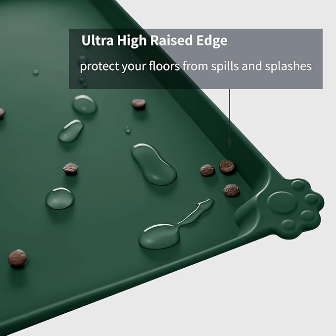 Reopet Waterproof Pet Feeding Mat, Non-Slip Silicone Placemats for Dog Cat Food and Water Bowl, High Raised Edges to Prevent Spills and Protect Floors