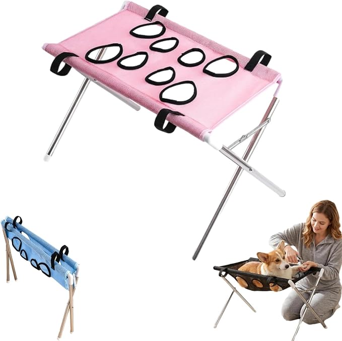 Dog Hammock for Grooming, Portable Pet Bathing Hammock(Pink) | Hanging Harness with Eight Holes, Breathable Mesh,Suitable for Small Dogs and Cats Washing Picking Ears Nail Clipping Home