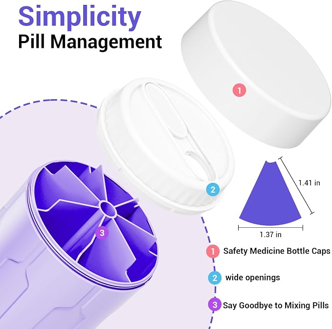 Weekly XXL Pill Organizer Bottle, Daily Pill Dispenser, Anti-Mix Design | 7 Day Portable Travel Pill Box, 21 Labels & Cleaning Brush, XXL Wide Mouth for Easy Access, Vitamin, Fish Oils, Supplement
