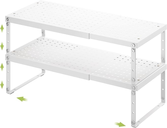 RUILALIFE Expandable Cabinet Organizer Shelf With Adjustable Height, Stackable Kitchen Countertop Organizer Rack, Adjustable Shelf Riser For Kitchen Counter, Pantry, Cupboard, Desk, Tabletop