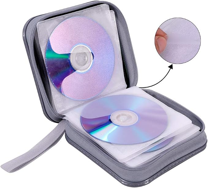 CD Case, 40 Capacity CD DVD Case Wallet Holder Portable Disc VCD Heavy Duty Binder Storage Organizer (Dark Green)