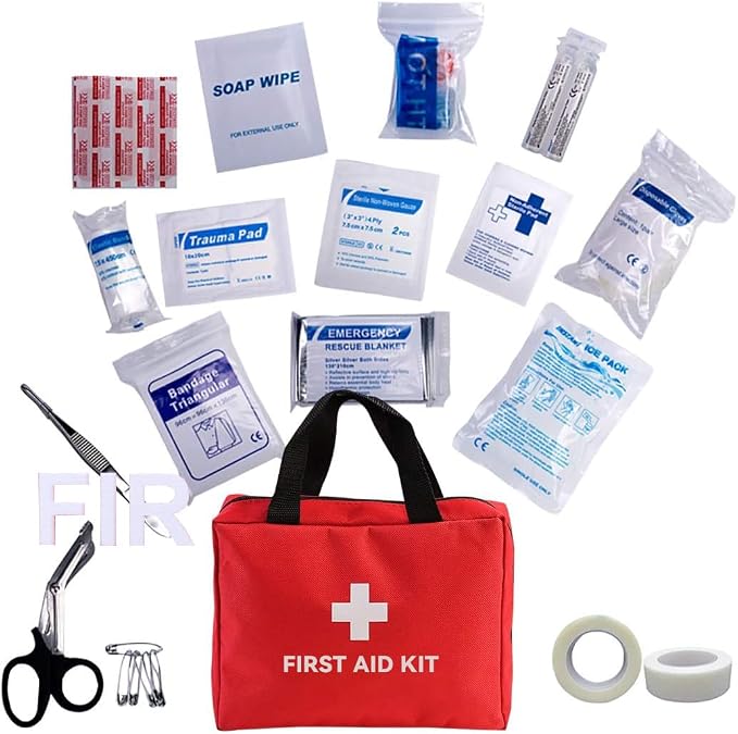 2 Pack Nylon First Aid Empty Kit,Compact and Lightweight First Aid Bag for Emergency at Home, Office, Car, Outdoors, Boat, Camping, Hiking(Bag Only) (2 Pack Red With Handles)