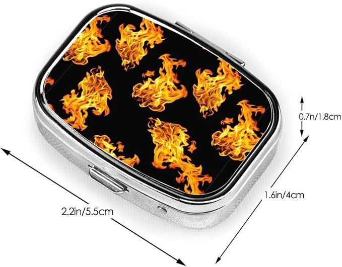 Travel Pill Case Organizer Pocket-Sized Vitamin Holder Fish Oil Container Men Women On-The-Go, Flame Fire