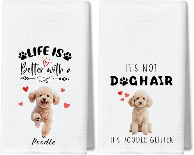 WwongxianB Poodle Kitchen Towels Decorative Set of 2, Funny Tea Towel Hand Towels Highly Absorbent Soft Dish Cloths 16x24 Inches, Bathroom Dining Room Decor, Poodle Gifts for Dog Lovers -11