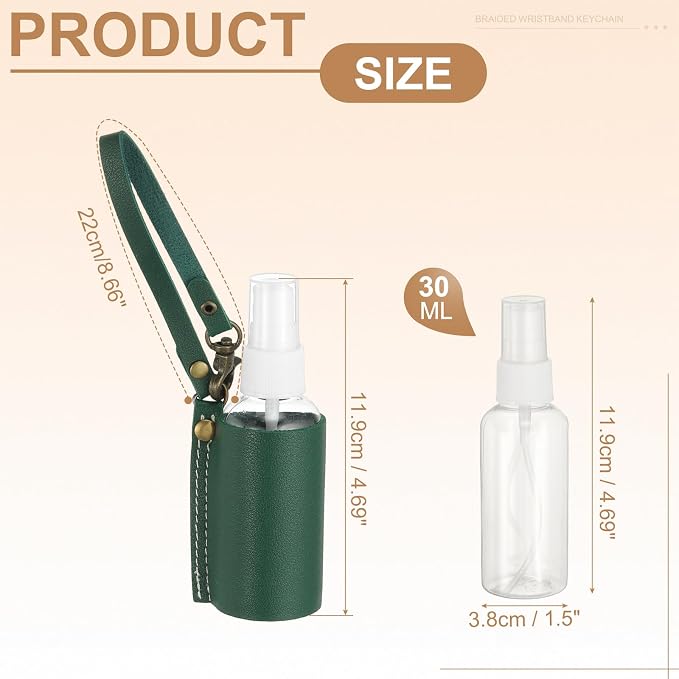 uxcell Travel Empty Spray Bottles with Leather Bag Holders, 30ml Refillable Leakproof Bottle Travel Size, Portable Hand Soap Containers for Cosmetic Perfume Air Freshener,Dark Green