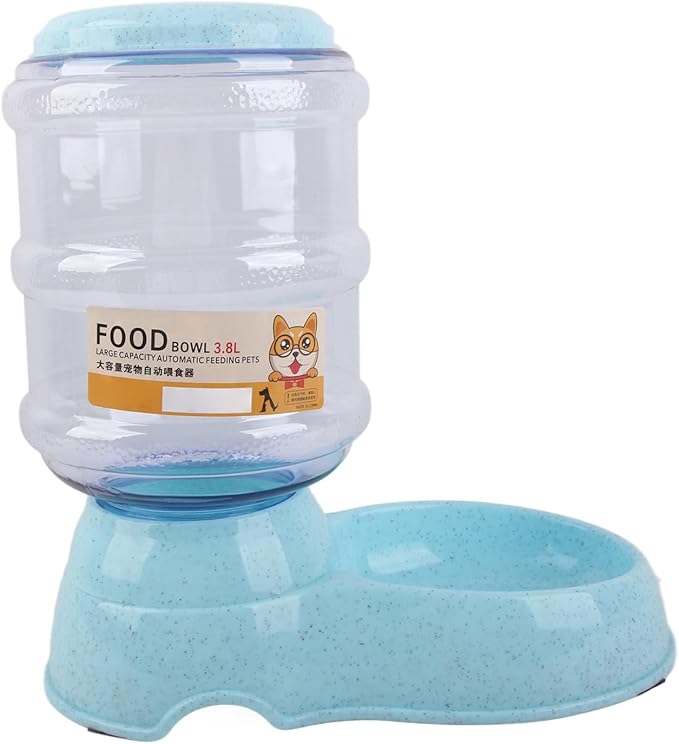 Haofy Automatic Pet Water Dispenser 3.8L Large Capacity Non Leak Gravity Water Bowl with Detachable Design Non Slip Base for Dogs Cats Ideal for Home Travel Crate Multi Pet Households (for Food Blue)