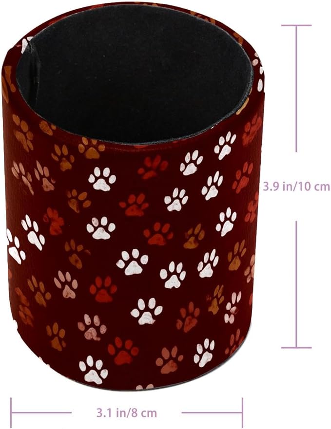 Faux Leather Pen Holder for Desk, Pencil Organizer Pet Paws Pen Cup Desk Decor Makeup Brush Holder Storage for Office Home