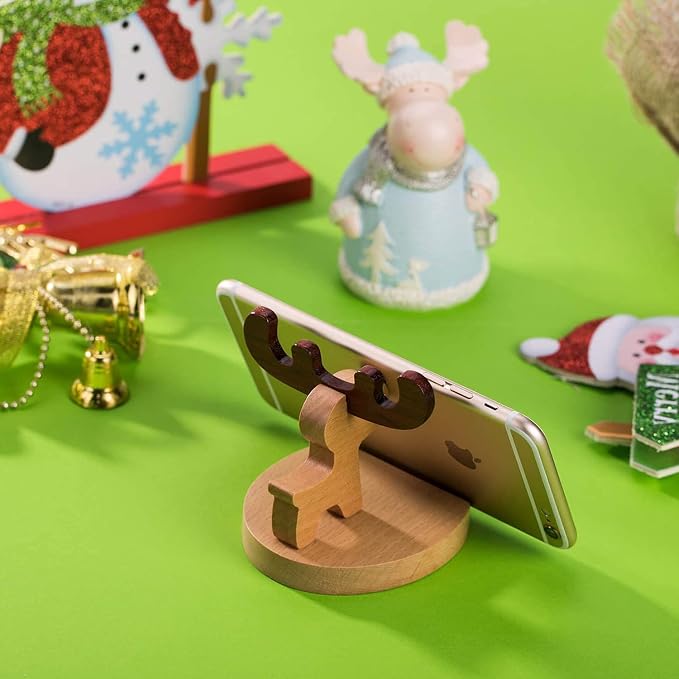 Cell Phone Tablet Wood Stand Dock Holder Cradle Mount Organizer Charger Station NightStand Table Desk Room Office School Kitchen Non-Slip Wooden (Deer)