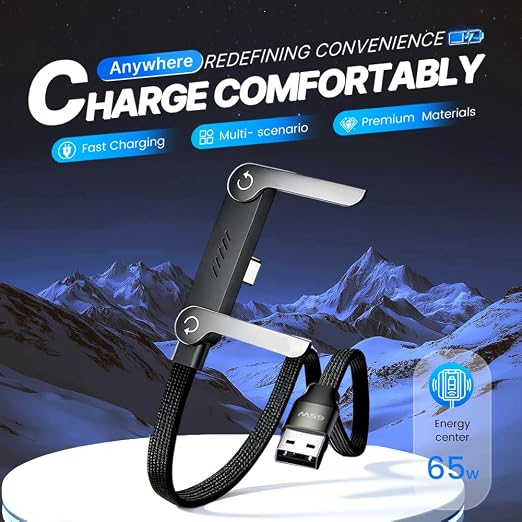 USB A to USB C Cable, Charger Cord (4.9FT), 65W Braided Fast Charge Cable with Built-in Phone Stand T-Shaped Foldable for iPhone 17 Series,Samsung Galaxy Note 10/S10+ S10, LG V30 (4 Pack)