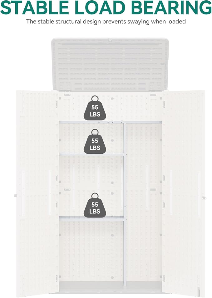 YITAHOME 60cuft Vertical Storage Shed Shelf, Weatherproof Metal Shelf for 60 cu ft Tool Cabinet, Ideal for Outdoor Use, Easy Assembly,45.6" L X 13.2" W X 69" H, White