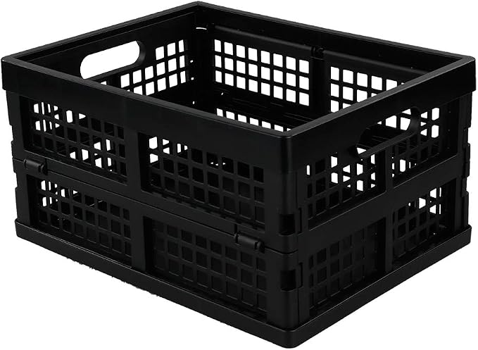 Morcte 3-Pack 15 L Plastic Collapsible Storage Crates, Black | Folding Plastic Crates, Foldable & Stackable, Sturdy & Lightweight, for Home, Office