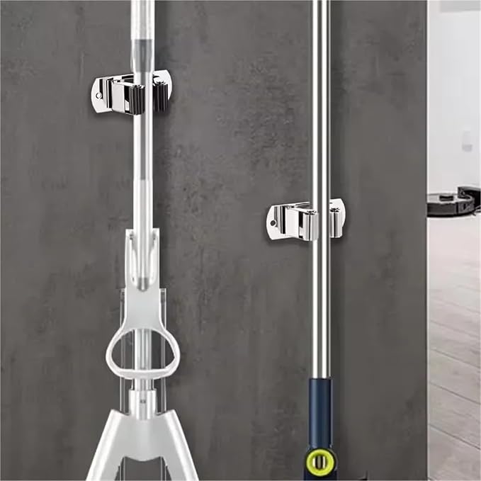 Broom Holder 6pcs Wall Mounted Mop Broom Holder Heavy Duty Tool Handle Storage Stainless Steel Hanger Organizer For Bathroom(Gray)