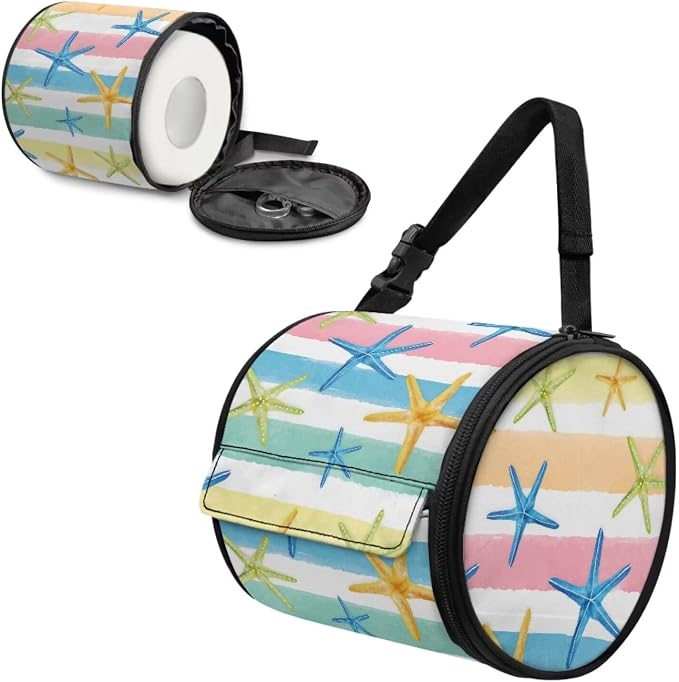 Modern Kitchen Bathroom Hanging Toilet Paper Starfish Stripes Tissue Holder Wall Mounted Tissue Towel Roll Holder with Adjustable Strap Easy Installation