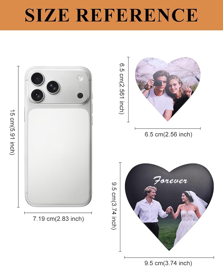 Custom4U Custom Photo Refrigerator Magnet, Heart Magnets Picture Keepsake | 1.3mm Magnetic Backing, Fridge & Dishwasher Use, Heart Birthday Gift, Photo Memory Decor, 2.56 & 3.74 in