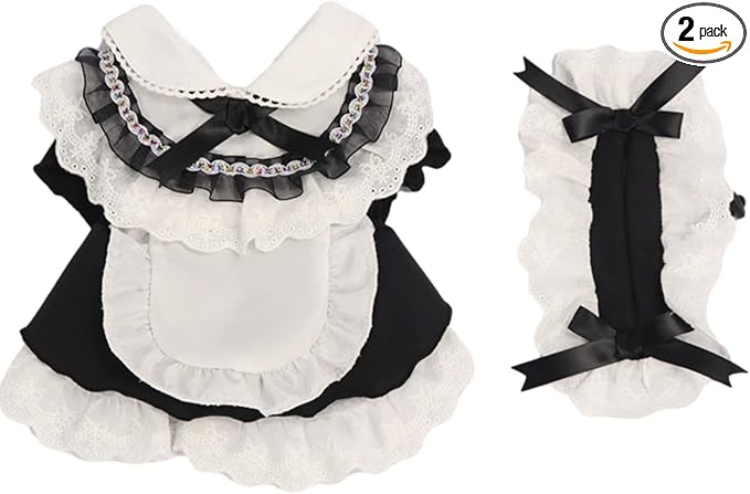 Pet Maid Outfit Cat Princess Dresses Adorable Costume with Headwear for Cats Dogs Birthday Party Black M