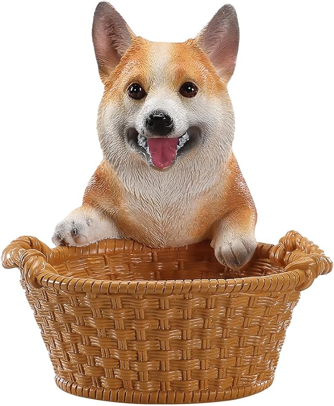 Cute Corgi Candy Bowl, Resin Dog Figurine Key Bowl for Entryway Table, Desktop Storage Basket Organizer for Desk, Unique Dog Lover Gift