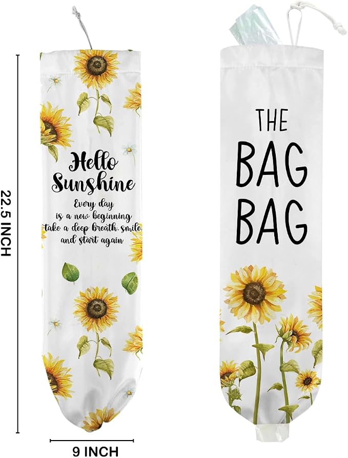 2Pcs Sunflower Plastic Bag Holder for Kitchen Essentials, Wall Mount Grocery Bag Holder for Plastic Bags, Summer Sunflower Reusable Grocery Bags Storage Dispenser for Home Kitchen Pantry Farmhouse