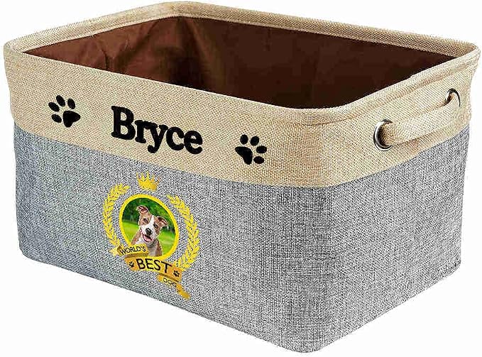 Custom Name Collapsible Dog Toy Storage Basket Bin World's Best Dog Staffordshire Terrier Foldable Pet Toy Box Closet Shelf Baskets Organizer for Bedroom Home Dog Cat with Handles Gray