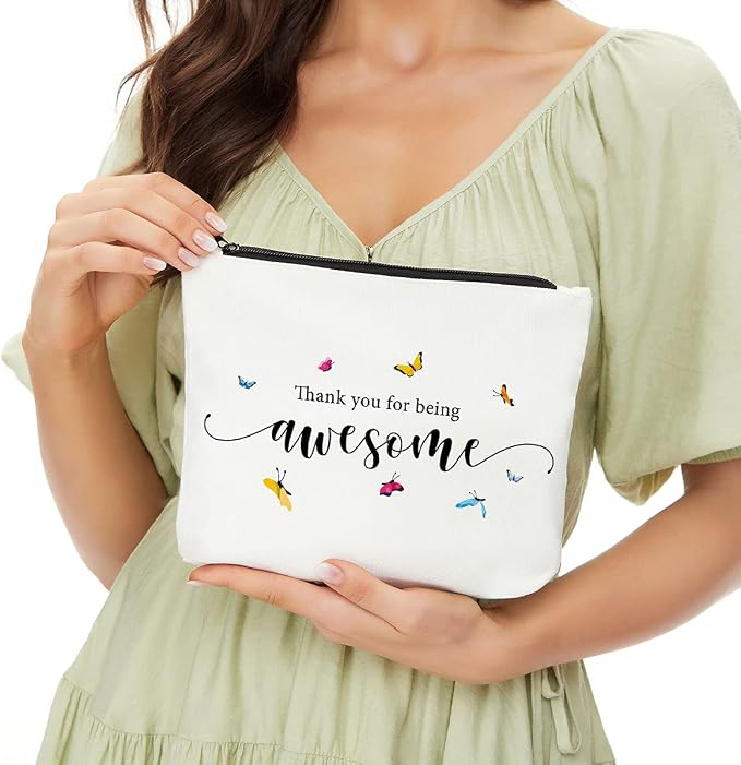 Thank You Gifts Makeup Bag, Employee Appreciation Gifts Cosmetic Bags | Positive Inspirational Travel Toiletry Bag, Quotes Inspirational Gifts for Women Girls Daughter Friend Thank You Awesome