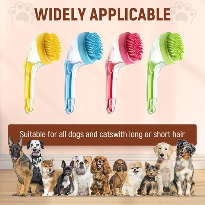 2025 New Pet Bath Brush, 2 in 1 Dog Bathing Grooming Massage Brush with Shampoo Dispenser, Dog Scrubber for Long Short Haired Dogs and Cats (Red)