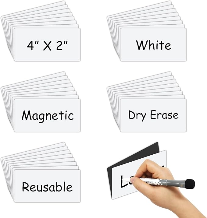 Dry Erase Magnetic Labels 4x2 Inch 40 Pieces, Reusable Magnetic Dry Erase Labels for Whiteboards, Locker, School, Classroom, Office, Home