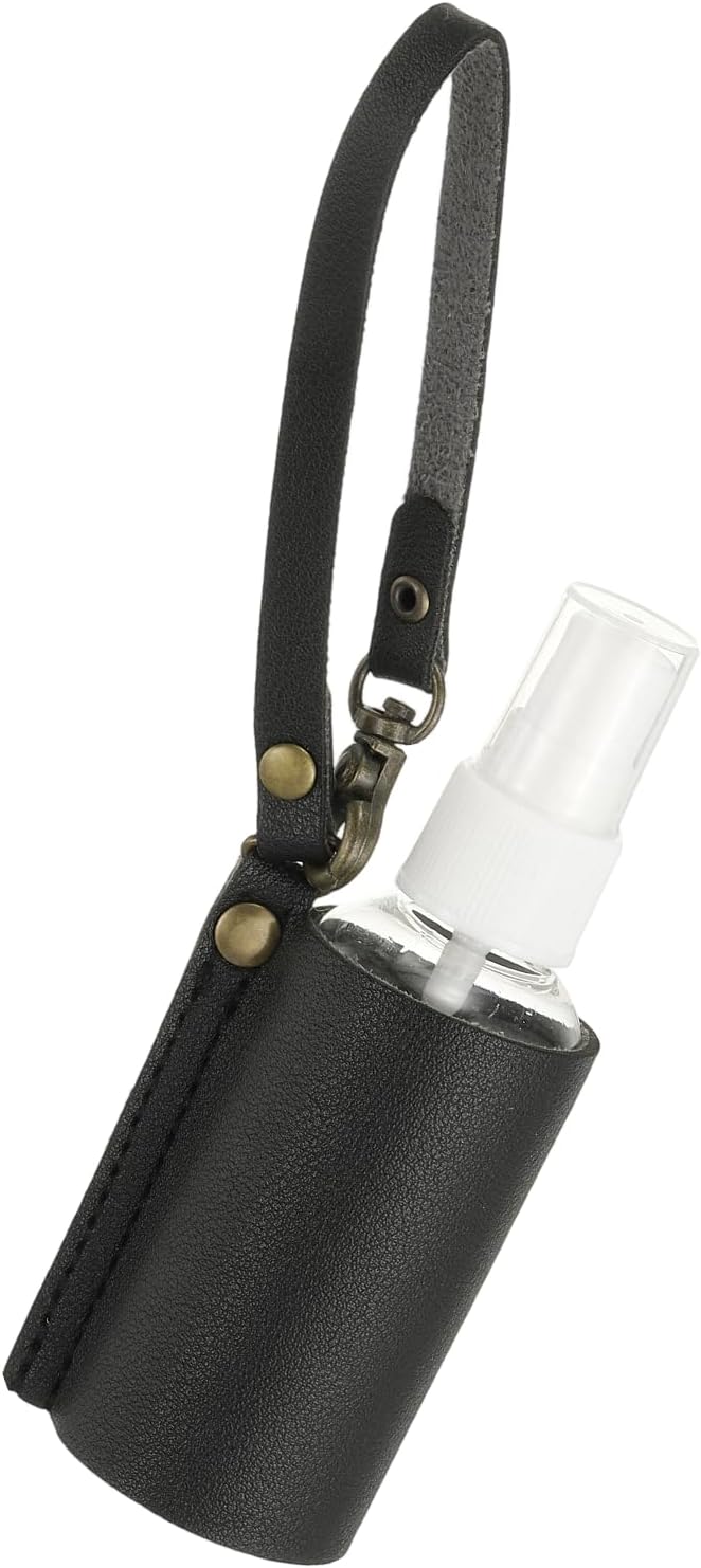 uxcell Travel Empty Spray Bottles with Leather Bag Holders, 30ml Refillable Leakproof Bottle Travel Size, Portable Hand Soap Containers for Cosmetic Perfume Air Freshener,Black