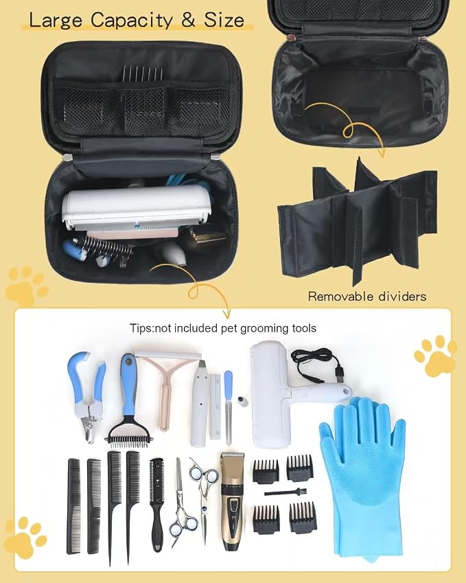 Meiiy Pet Grooming Bag, Dog Cat Grooming Supplies Organizer Bag Pet Hair Removal Trimming Cleaning Tool Kit Storage Bag (Black)